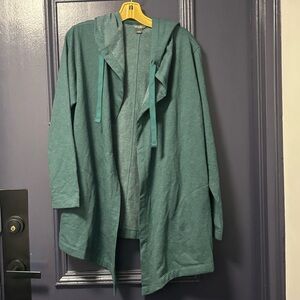 Eddie Bauer Fleece Hoodie Wrap Cardigan Soft Pockets Green Large